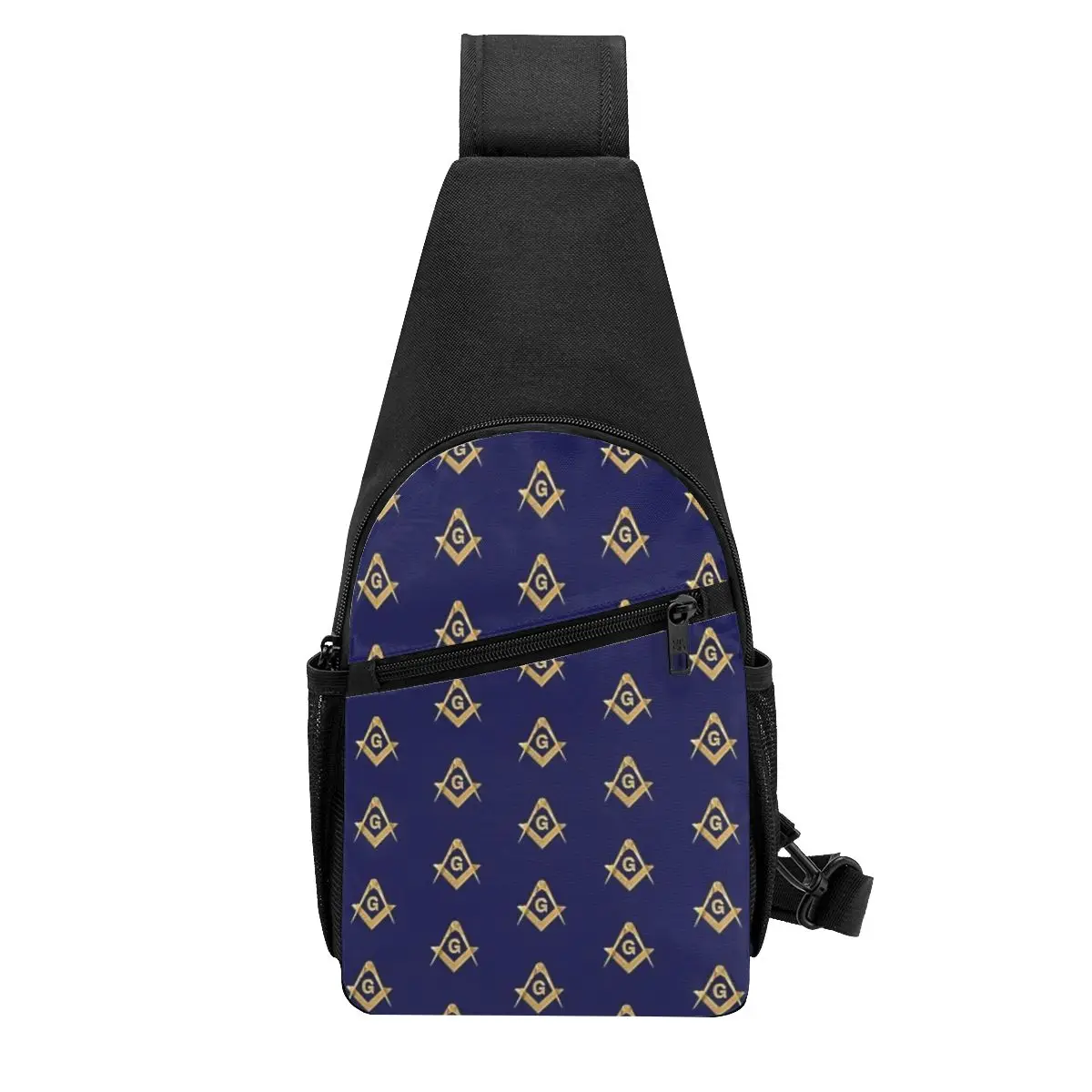 Freemason Pattern Gold Blue Square And Compass Masonic Chest Bag Men Sling Crossbody Backpack Chest Bag Daypack Shoulder Bag