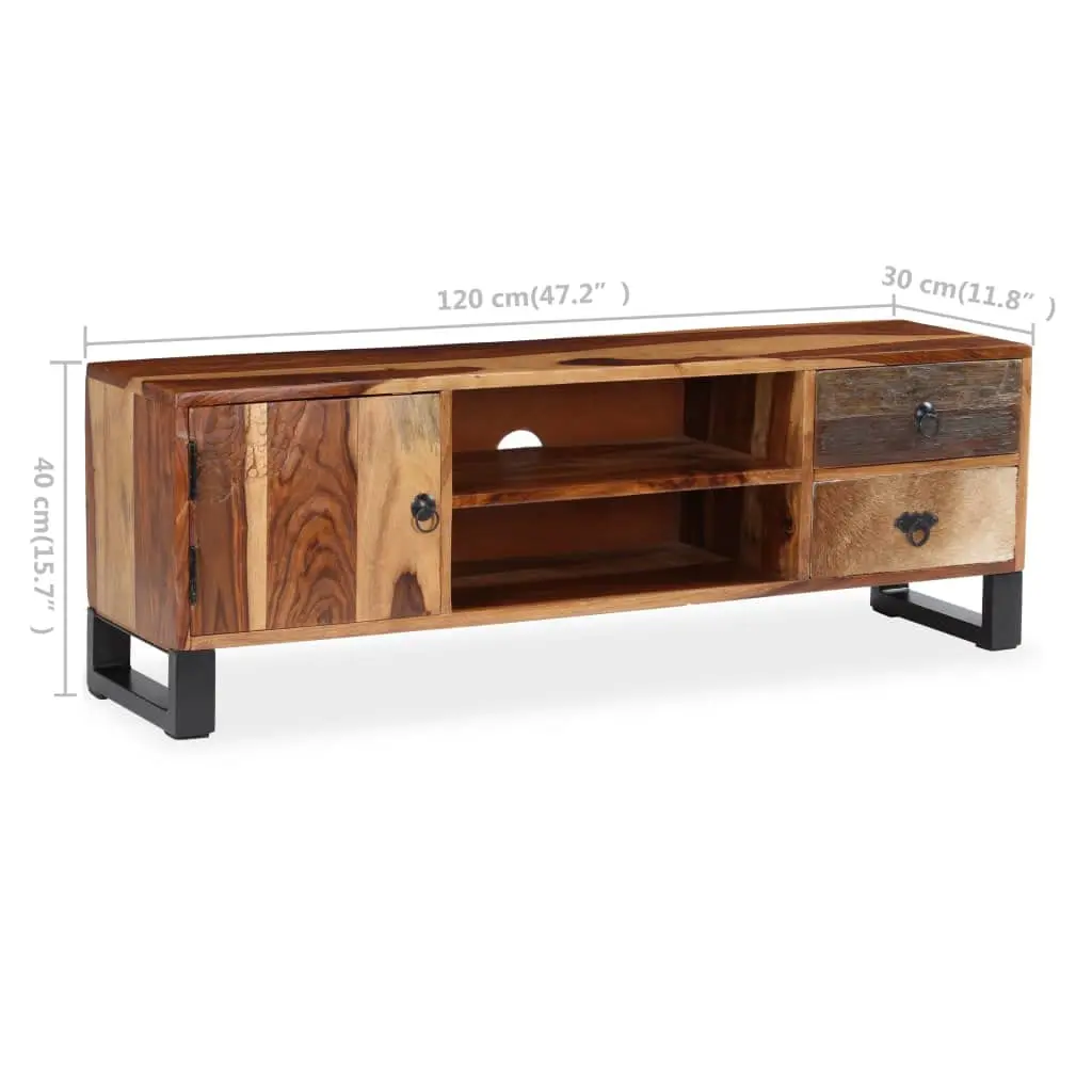 Natural Wood TV Cabinet Solid Acacia & Steel Frame Living Room Furniture, Customized