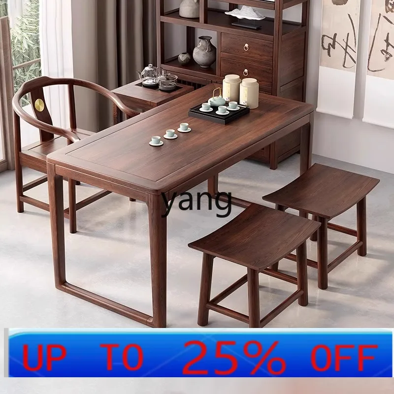 

LMM small apartment tea table and chair combination walnut home zen tea table all solid wood