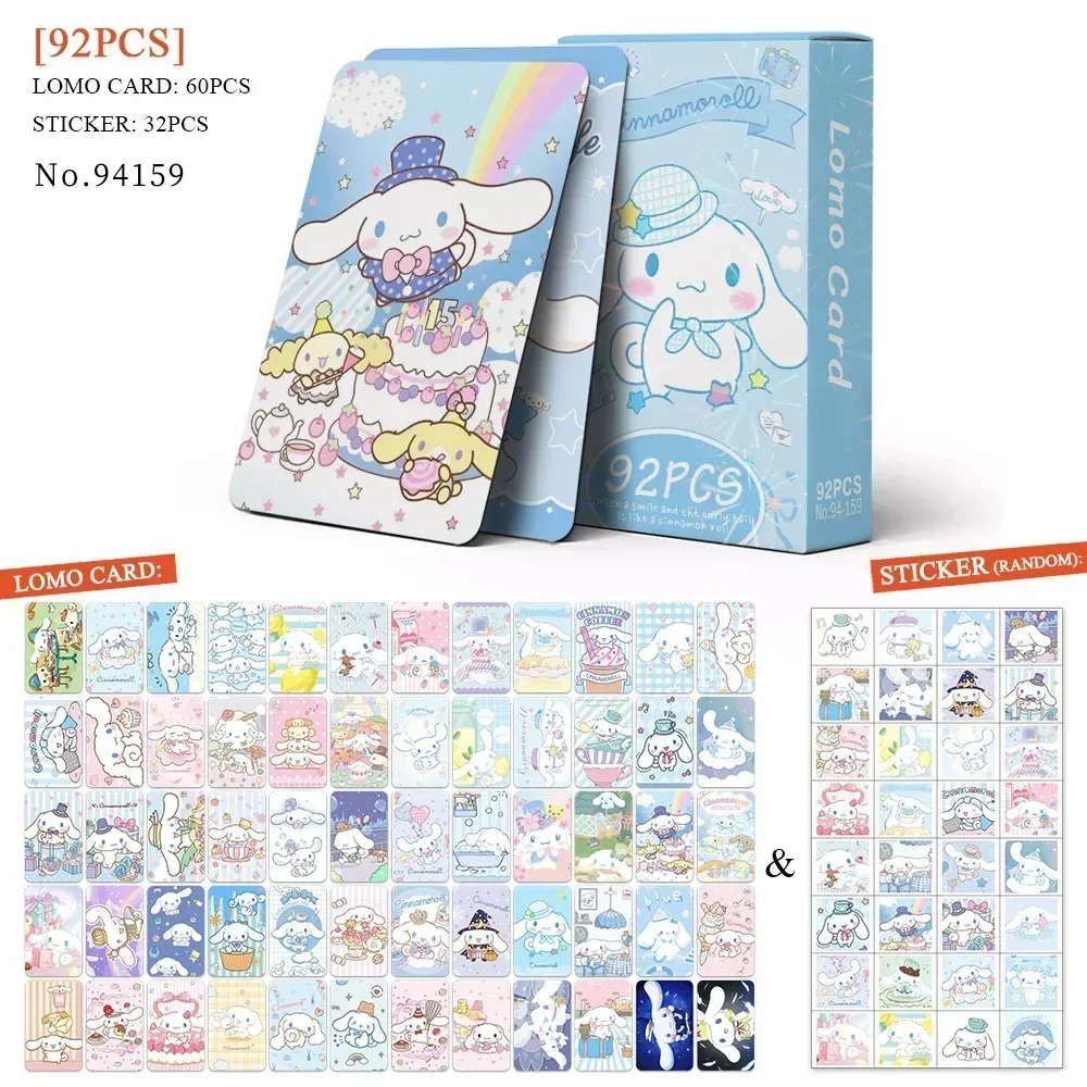 New Hello Kitty 92PCS Anime Cards Melody Anime Peripheral LOMO Card Sticker Set Kuromi HD Color Printing Deck Box Kids Toys Gift