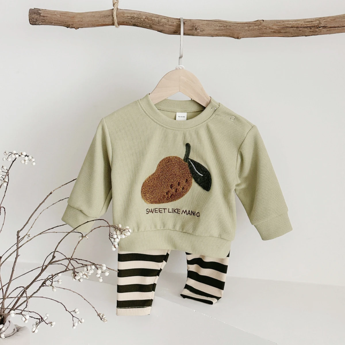 2025 ربيع الرضع الزي طفل صبي الملابس مجموعة لطيف المانجو دعوى الاطفال فتاة الزي الخريف طويلة الأكمام البلوز 2 قطعة بلوزات + السراويل #2