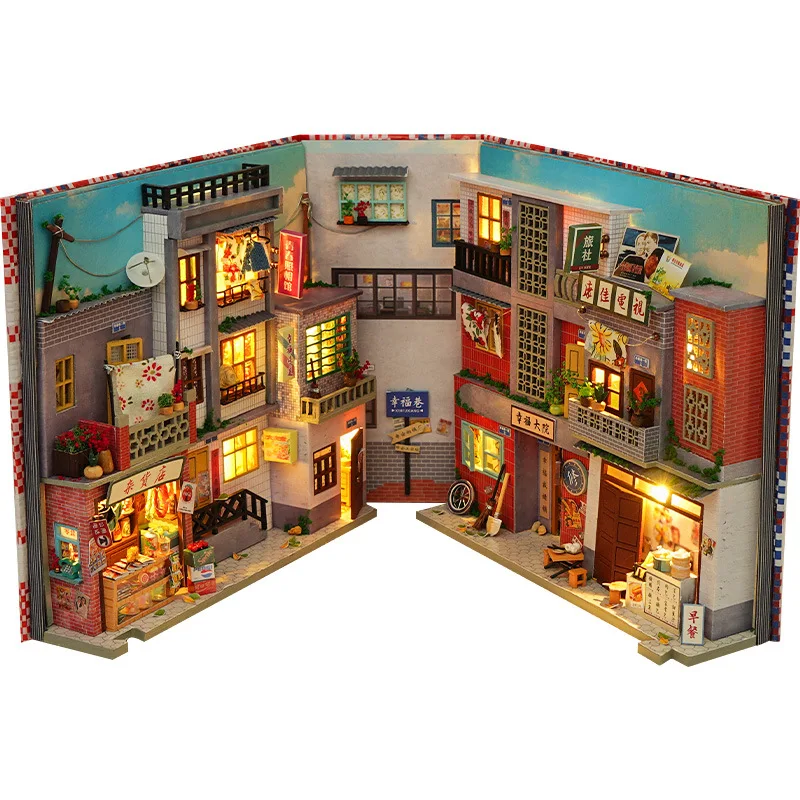 

Diy Book Nook Shelf Insert Kits Miniature Dollhouse With Furniture Room Box Time Old Alley Chinese Store Toys Grown-up Kids Gift