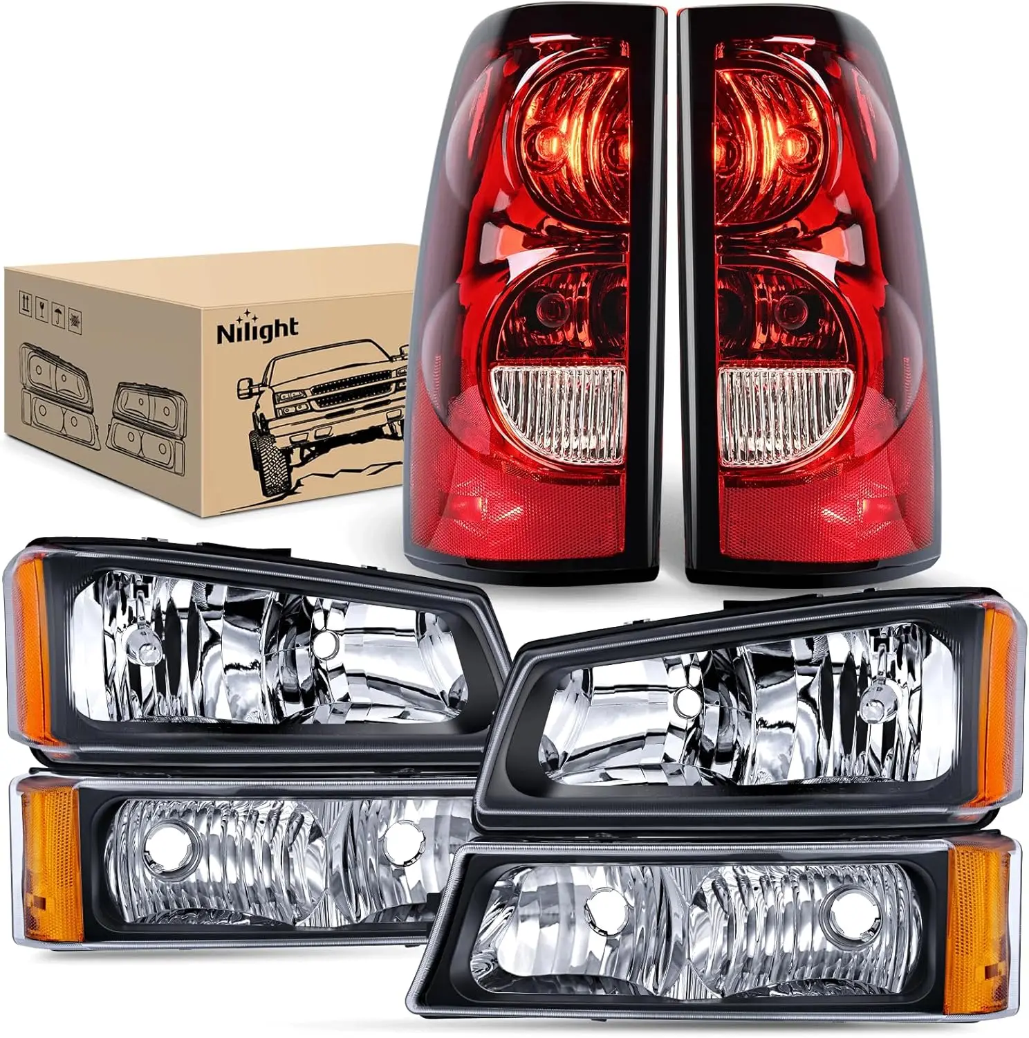 

Headlight and Taillight Assembly Combo Compatible with 2003 2004 2005 2006 Chevy Silverado 1500 1500HD 2500 2500HD 3500 2007 Che