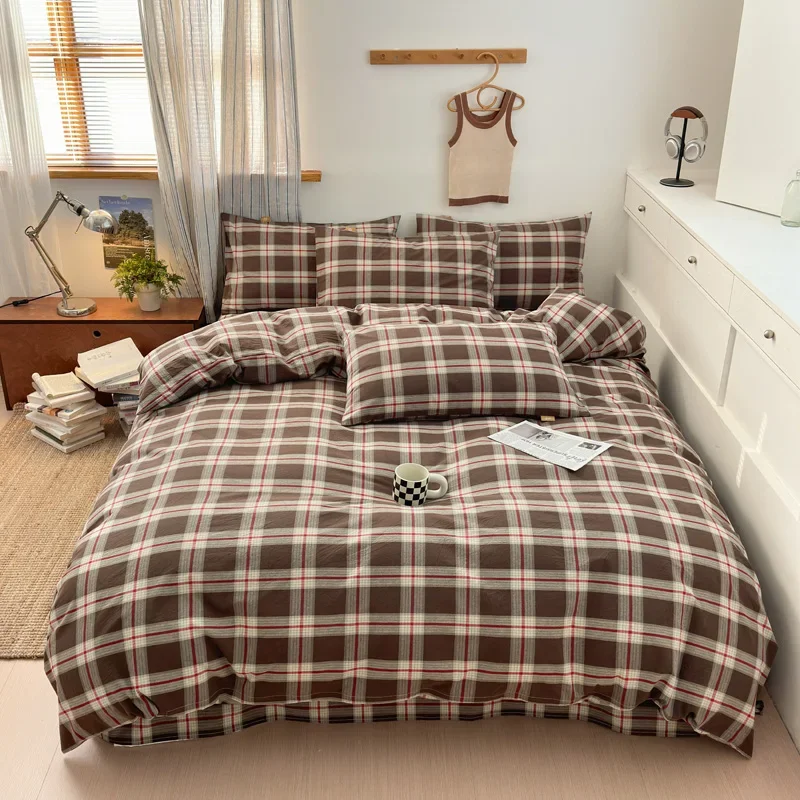 Simple printing large square cotton yarn-dyed washed cotton four-piece set pure cotton soft skin-friendly bedding kit