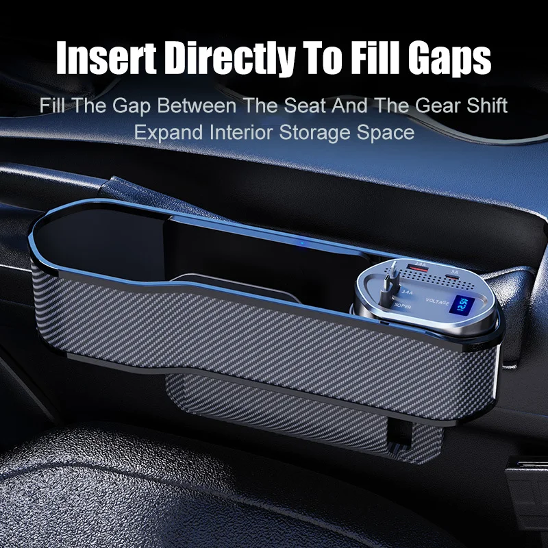 Car Supplies Wireless Charging Car Seat Gap Organizer With 40W USB-C/ Lightning Fast Charge Cable Center Console Storage Box