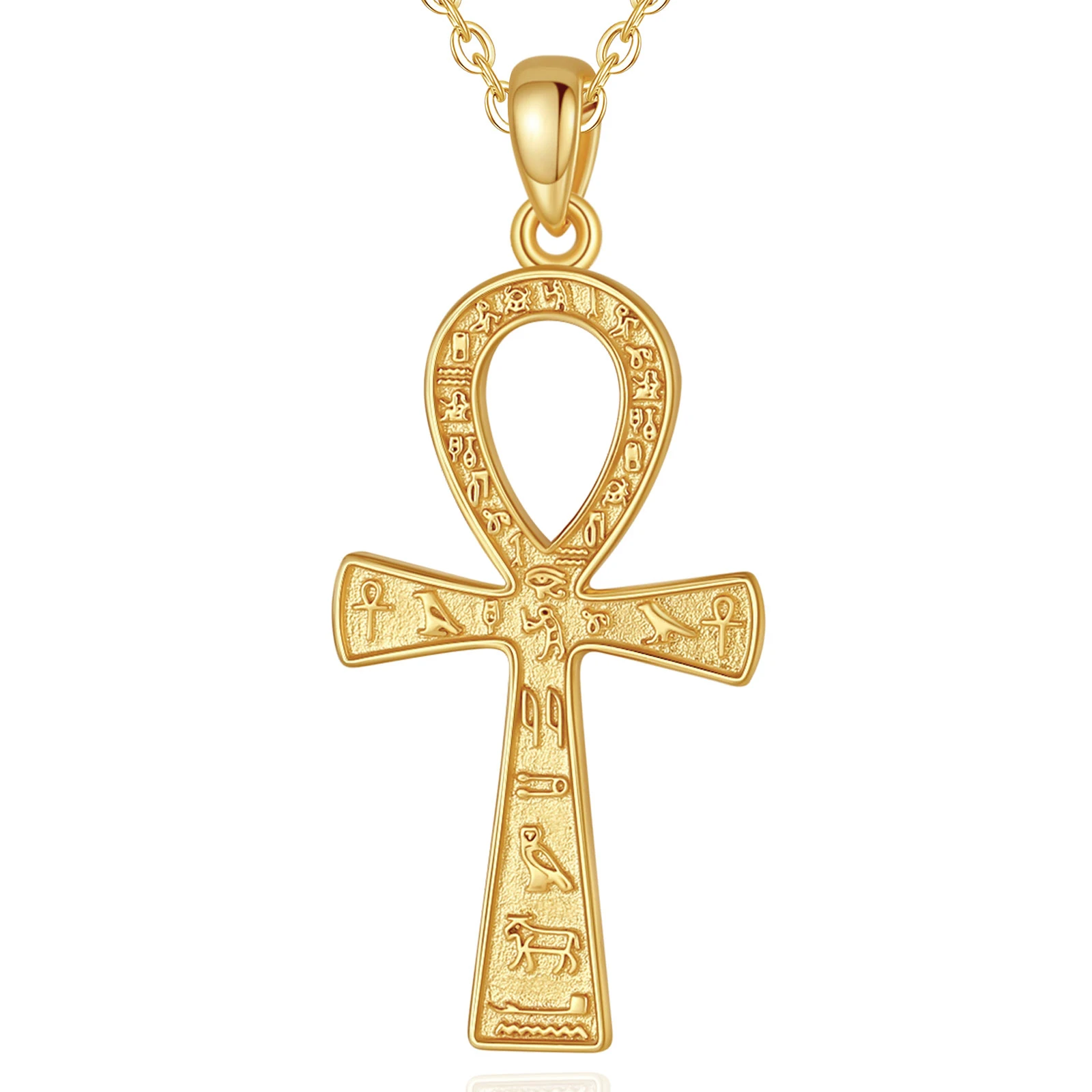 Eudora 18 Karat Gold Altägyptische Ankh-Halskette für Damen und Herren, 925er Sterlingsilber, Symbol des Lebens, Kreuz-Anhänger, edler Schmuck, Geschenke