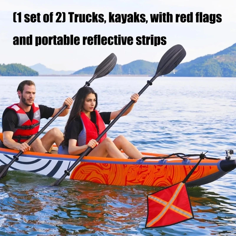 2Pcs Kayak Safety Travel Flag Canoes Towing Warning Flag with Webbing Reflective Kayak Warning Flag Kayak Accessories