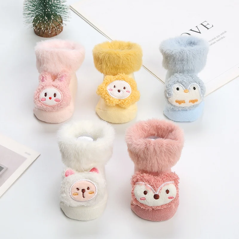 Bobora Winter Baby Socks Cartoon Animal Anti-slip Infant Floor Sock Toddler Girls Boys Newborn Kids Warm Thicken Plush Socken