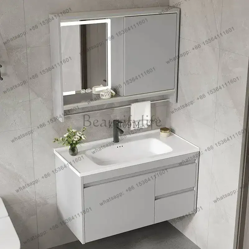 yj57 Push-pull feng shui mirror solid wood bathroom cabinet combination ceramic integrated basin face wash basin toilet