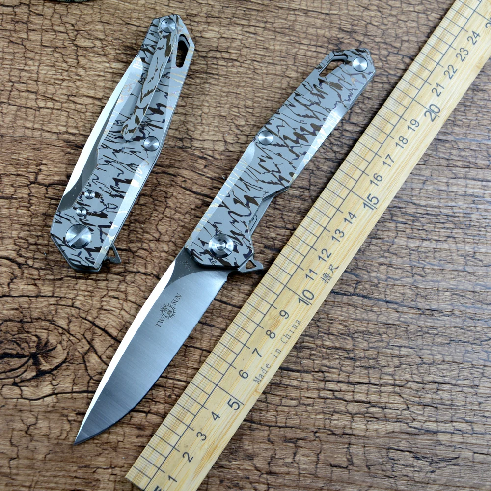

TWOSUN Flipper складной карманный нож D2 лезвие титановая ручка для повседневного кемпинга, охоты, пешего туризма TS21L