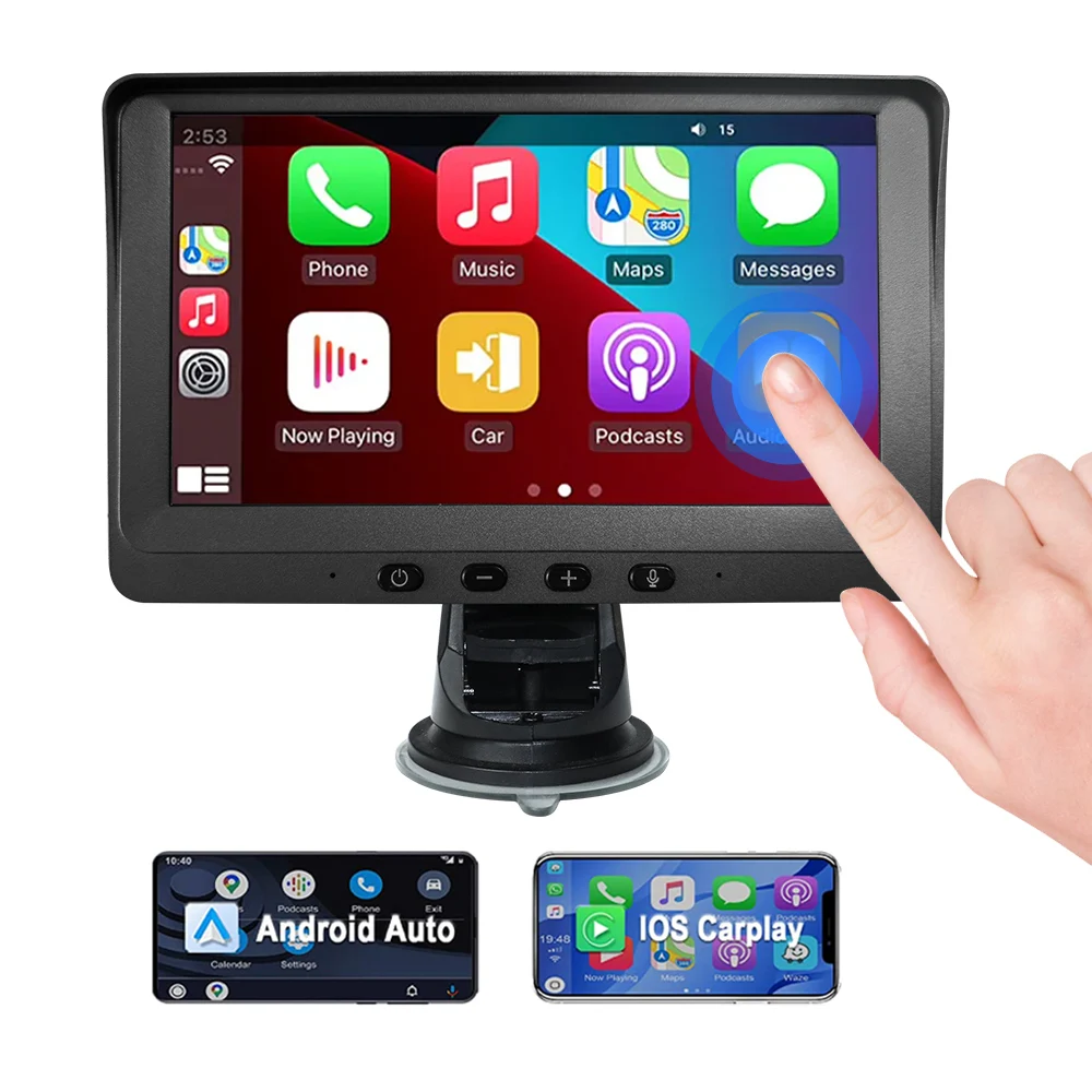 

7" IPS Touchscreen Multimedia Player Portable Car Stereo Wireless CarPlay and Android Auto with Mirror Link Google AUX FM
