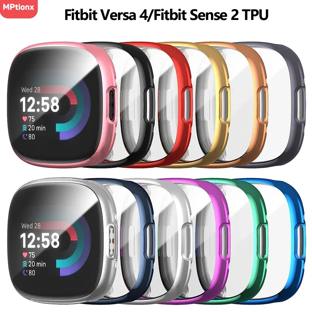 Tấm Bảo Vệ Màn Hình Dành Cho Fitbit Cảm Giác 2/Versa 4 Ốp Lưng, full TPU Ốp Lưng Mạ Viền Bảo Vệ Fitbit Cảm Giác 2/Versa 4