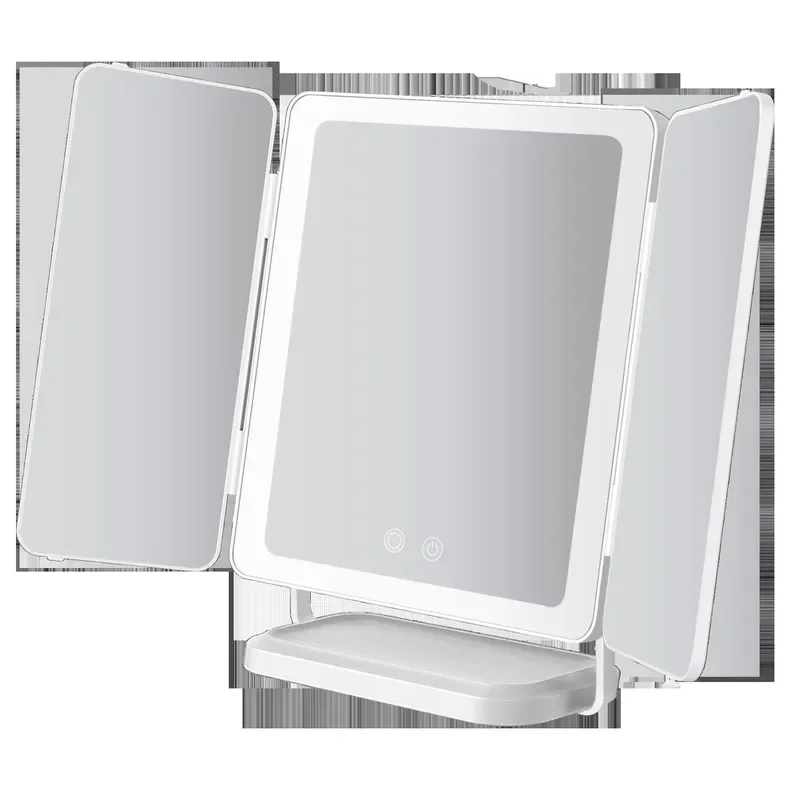 Luxury White LED Lighted Makeup Mirror Manual Touch Sensitive Magnifying Metal Folding Dresser Mirror