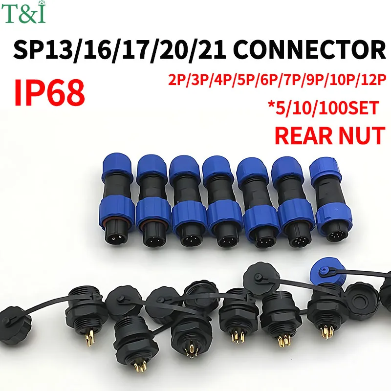 SP13 SP16 SP17 SP20 SP21 2PIN-12PIN Panel Mount Waterproof Aviation Connectors Plug Socket IP68, Electrical Cable Wire Connector