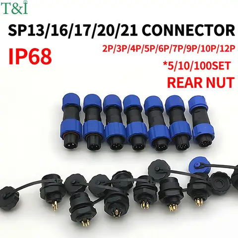 SP13 SP16 SP17 SP20 SP21 2PIN-12PIN 패널 마운트 방수 항공 커넥터 플러그 소켓 IP68, 전기 케이블 와이어 커넥터