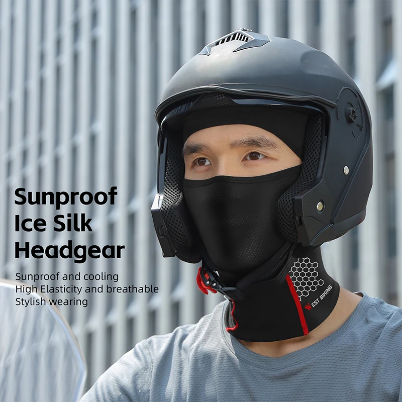 WEST BIKING Summer Balaclava Motorcycle Mask Ice Silk Breathable E-bike Cycling Hood Full Face Sun Protection Headgear Cap