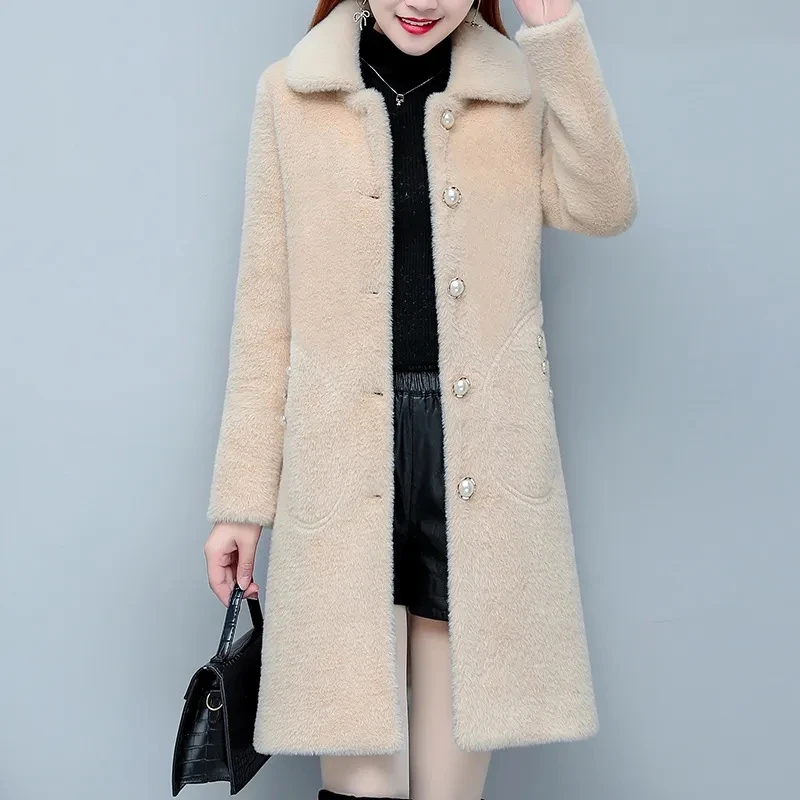 Mink Fleece Coat Women\'s Autumn Winter New Imitation Gold Mink Temperament Thicken Wool Jacket Female Slim Warm Parker Coats