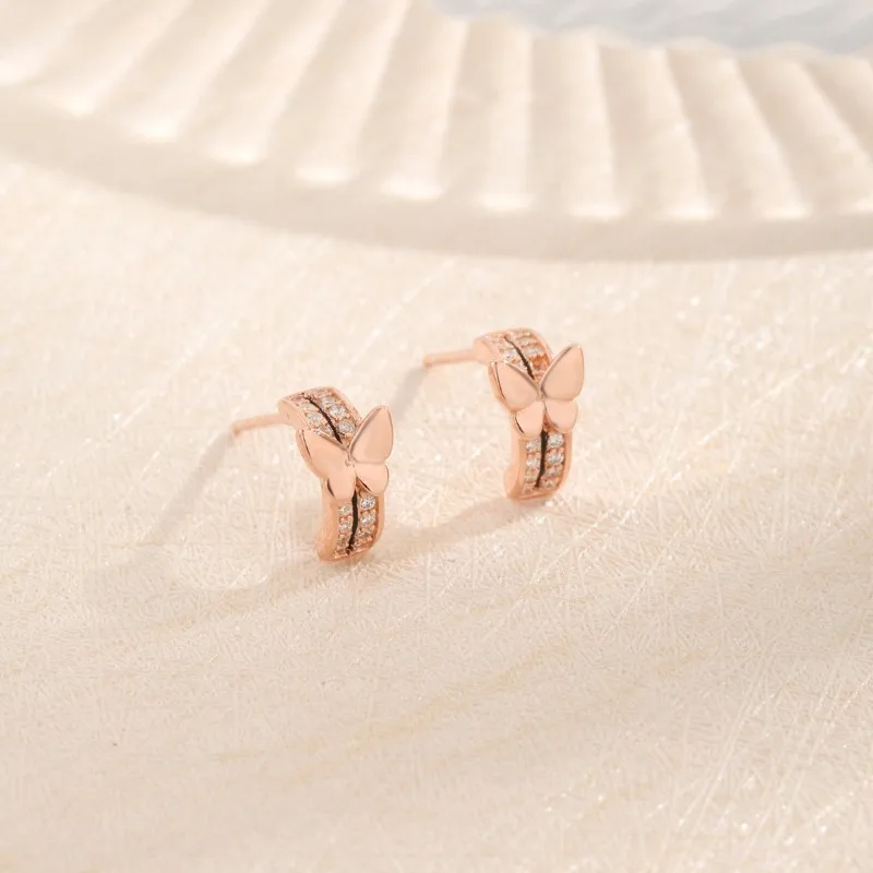 

Серьги-гвоздики Ins, ювелирные изделия, розовое золото, белый циркон, серьги-гвоздики-бабочки, новые модные серьги-гвоздики, ювелирные изделия