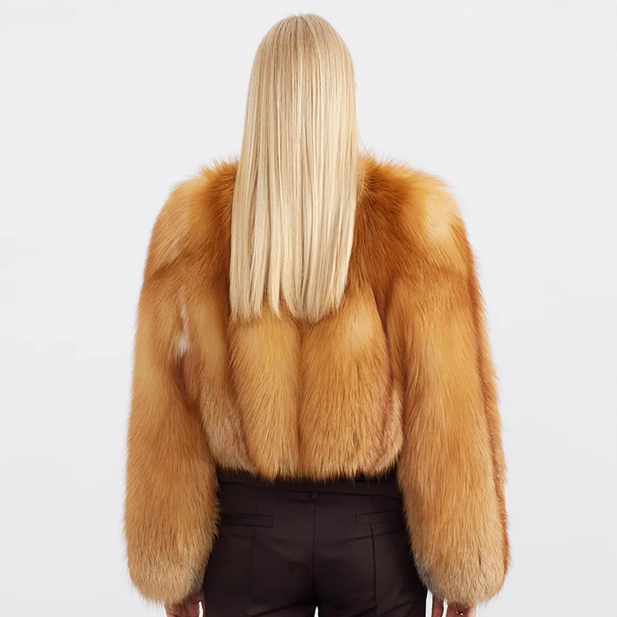 Collarless Red Fox Fur Coat Short Natural Full Skin Fur Coat Real Fox Fur Petite Jacket Best Selling Women's Winter Jacket