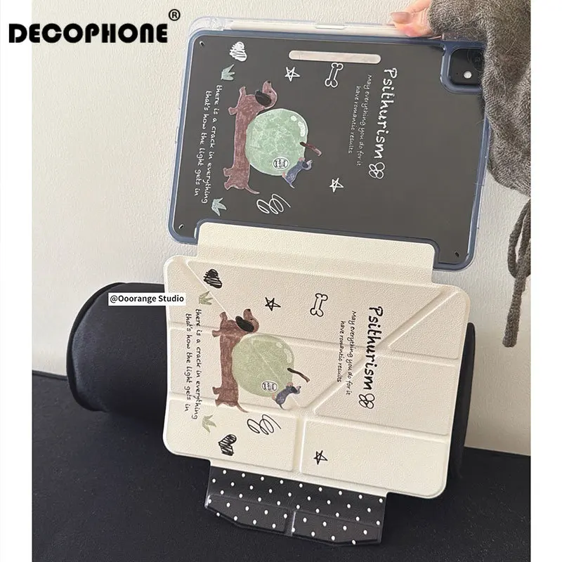 Ins Doodle Apple Puppy Table Case For iPad Pro 11 12.9 13 M2 M3 M4 M5 Shell 8.3 9.7 10.2 5/6/7/8/9/10/11th Air 2 3 4 5 6 7 Cover