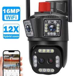 16MP HD WiFi IP Camera Four Lens 12X Zoom Outdoor  Security Protection Ai Tracking Wireless CCTV Cam Wifi Surveillance Cameras