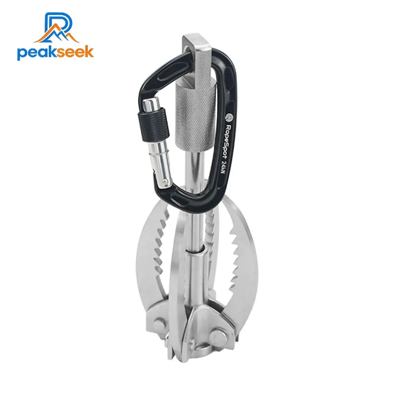 

PeakSeek Модернизированный большой складной коготь для выживания и скалолазания Крюк из нержавеющей стали с синим карабином для скалолазания 24 кН Ou