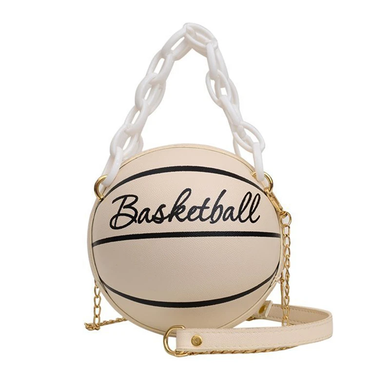 Personalized Basketball Bag Women Chains Handbags Letters Print Shoulder Messenger Bags Female Mini Round Tote Small Bags