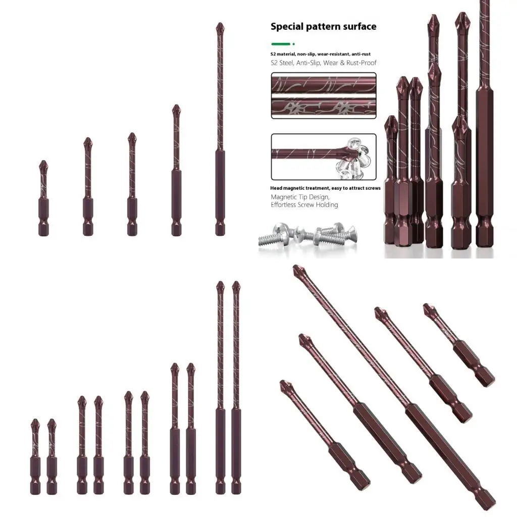 

R9UF 5PCS/10pc Alloy Crosses Tip Screwdriver Bit with NonSlip Texture 50-150mm