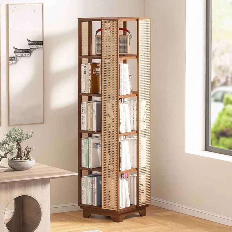 

Rattan Solid Wood Bookcase Rotating 360 Degree Household Living Room Bookcase Simple Locker Estante Para Livros Modern Furniture