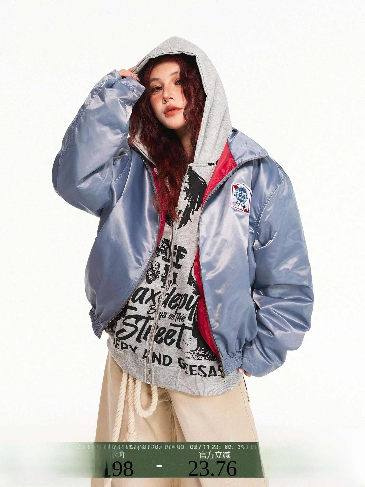 

Женская толстовка Damon Island Fog Blue из нейлона с широкими вставками и вышивкой, модная повседневная свободная модель