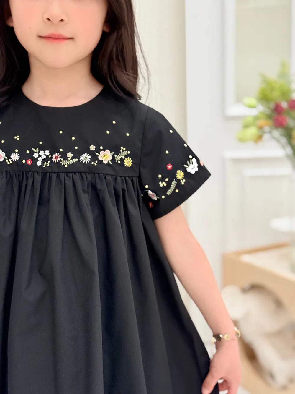 Spring Summer Baby Girl Clothes Kids Dress Black Floral Dress Girls Fashion Embroidered Dress Baby Clothing