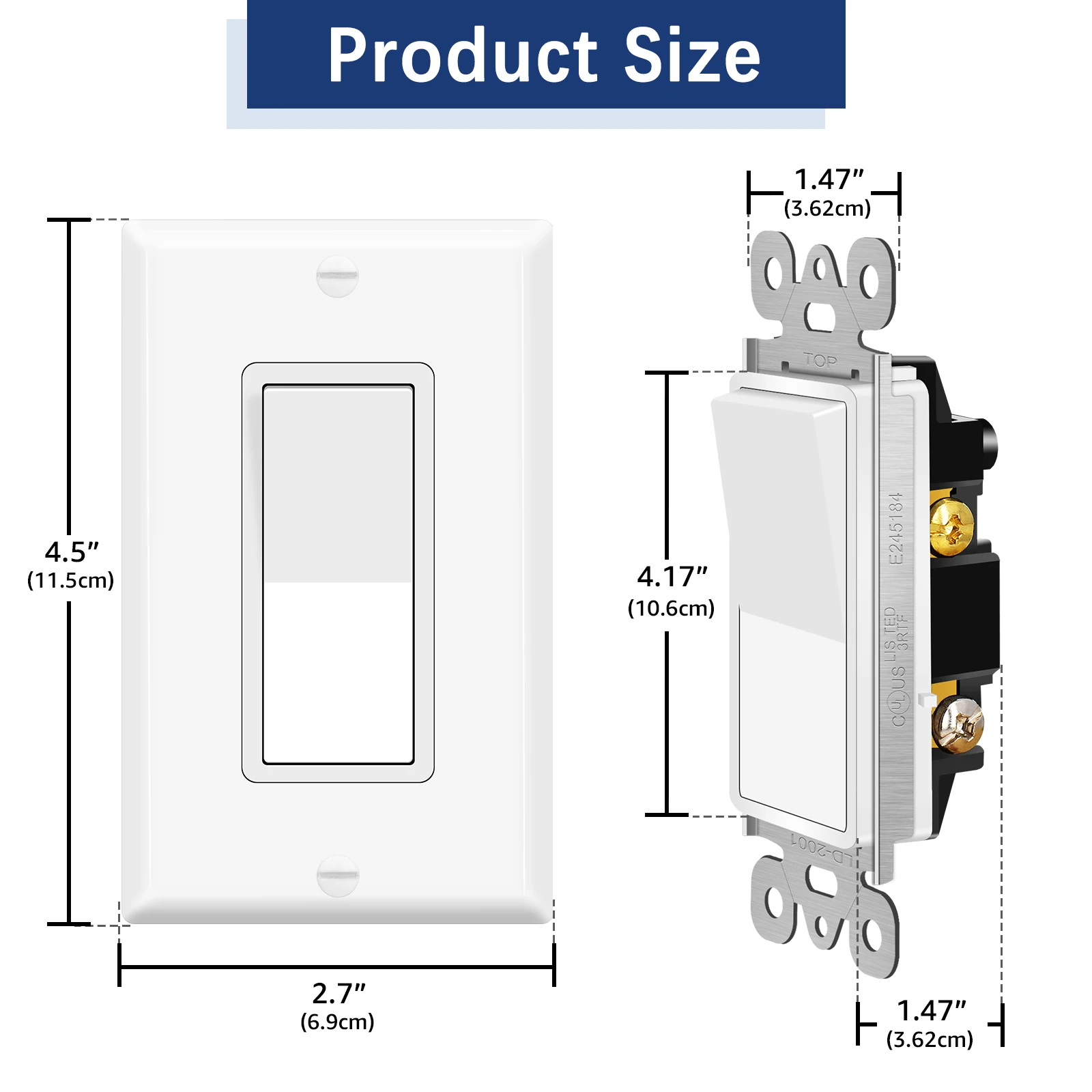 Lights Switches Rocker 15 Amp Single Pole Lights Switches White SP Paddle Light Switch,120V-277V AC,On/Off Wall Switch, Residential/Commercial Grade,Home & Office, UL Listed