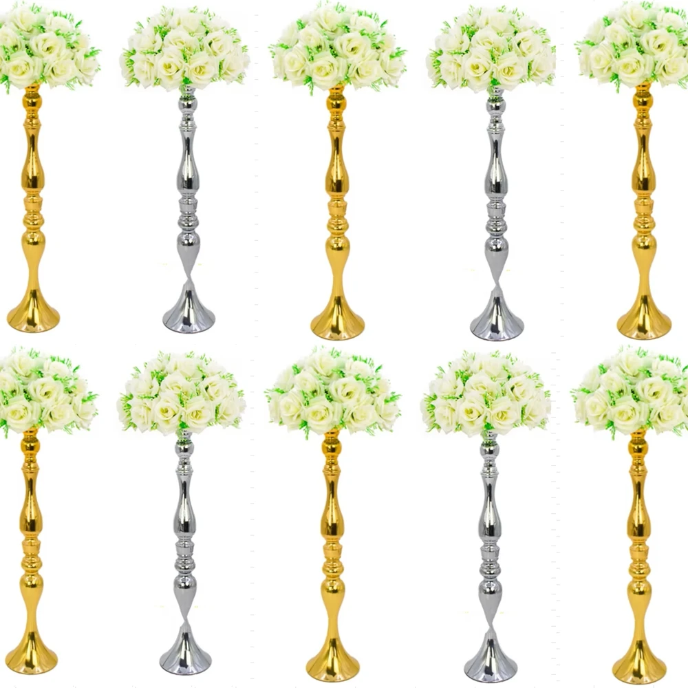 12pcs)  100cm 90cm Gold Tall Vases Metal Flower Stand Wedding Centerpieces Silver for Parties1860