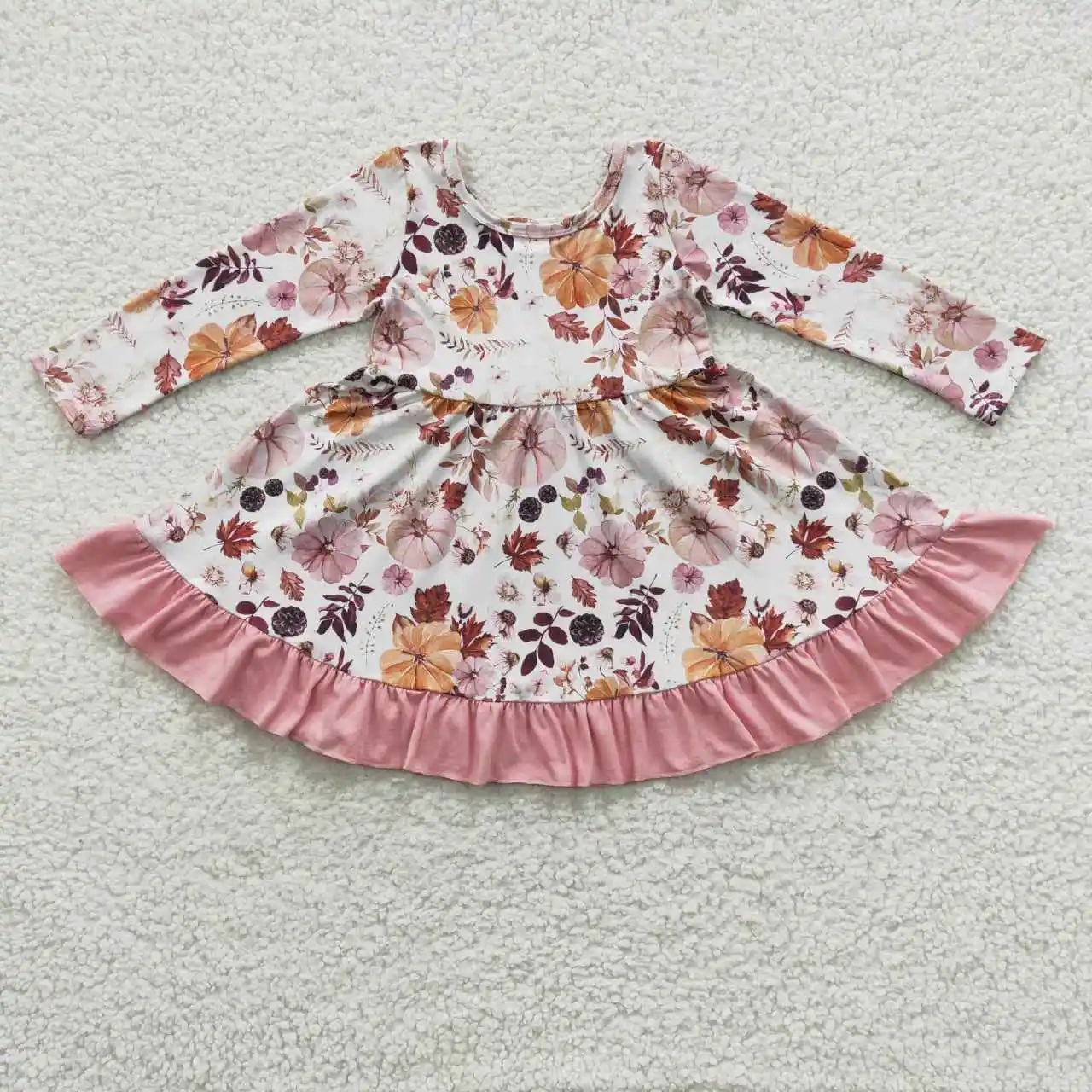 

GLD0212 Wholesale Summer kids clothes girl Halloween Hot Sale Pumpkin lace long-sleeved dress Boutique baby girl clothes