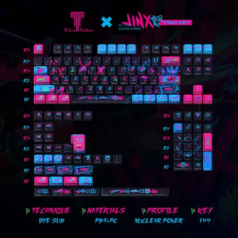 Jinx Keycaps Side Engraved Translucent Cherry Height Pbt Pc Twin Cities War Graffiti For Aula F75 Keyboard Keycaps