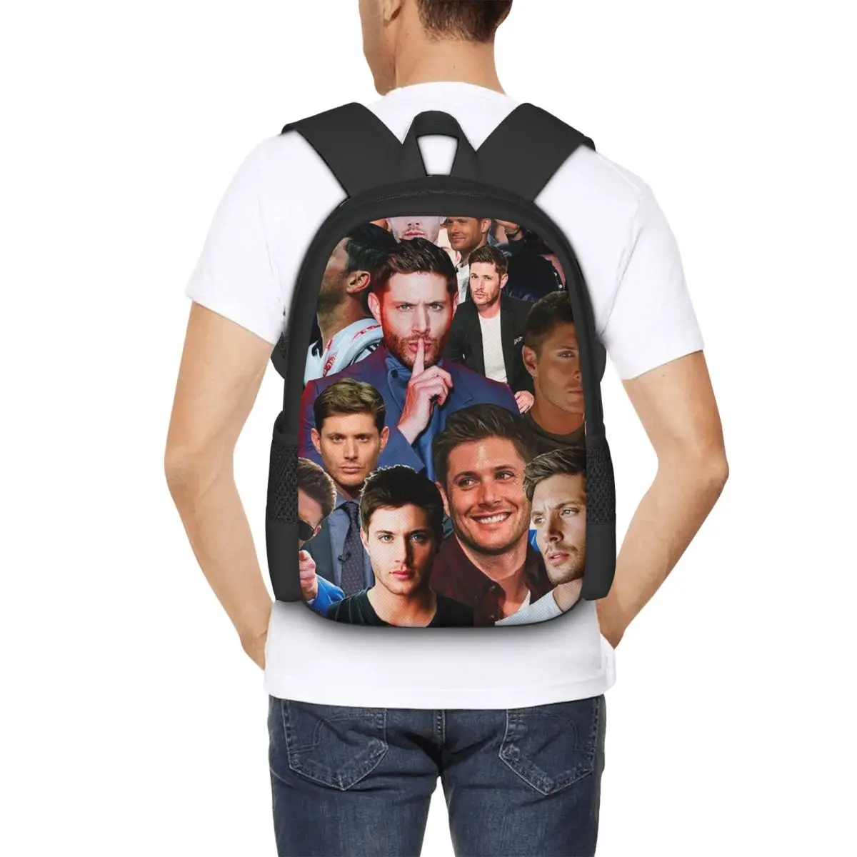 Jensen Ackles Photo Collage Student Backpack School Bag Hiking Travel Daypack for Men Women Fashion Bookbag Shoulder Bags