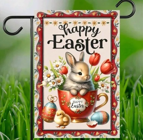 Adorable Double-sided Spring Happy Easter Bunny 12X18 Garden Flag IIX yyi
