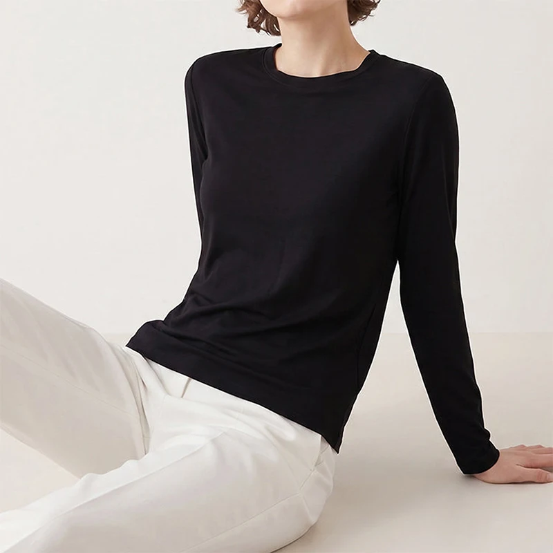 100% Mulberry Silk Solid Colors Knit Silk Women Long Sleeve Base Shirt Undershirt Thermal top Base layer top M1801