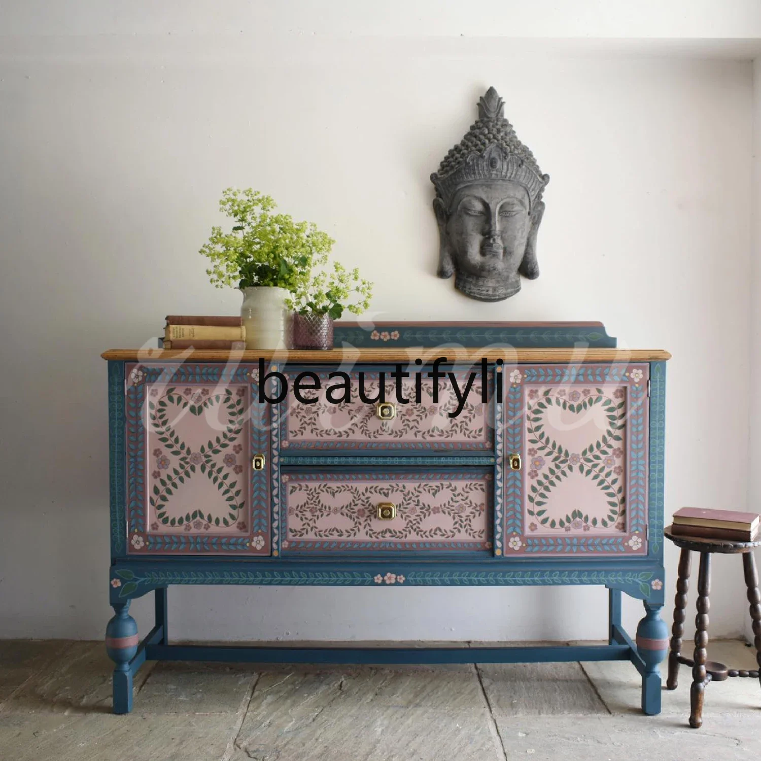 

zqxFrench solid wood porch cabinet corridor entry painted cabinet American retro creative medieval locker