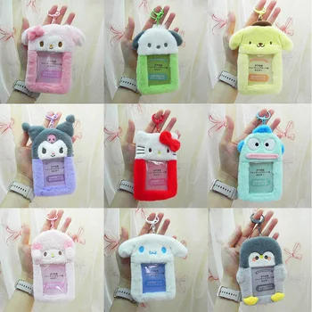 Sanrio Kawaii 플러시 키 체인 ID 카드 헬로 키티 Kuromi 멜로디 Cinnamoroll 러블리 포토 카드 귀여운 가방 펜던트 학생 선물 어린이