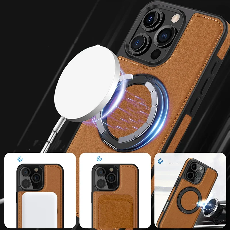 Case For iPhone 16 Pro Max 16 Plus 15 14 13 12 11 Max 360 ° Rotating Magnetic Bracket Made PU Leather Mobile Phone Case Cover