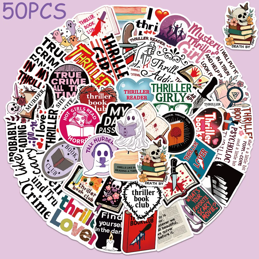 

50pcs Cartoon Thriller Book Stickers Decals For Phone Scrapbook Luggage Skateboard Helmet DIY Graffiti Waterproof Stickers