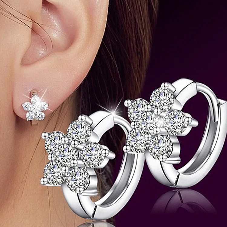 Fashion Child 925 Sterling Silver CZ Plum blossom Flower Hoop Earrings For Women Girl Fashion Piercing Huggie Earring oorbellen