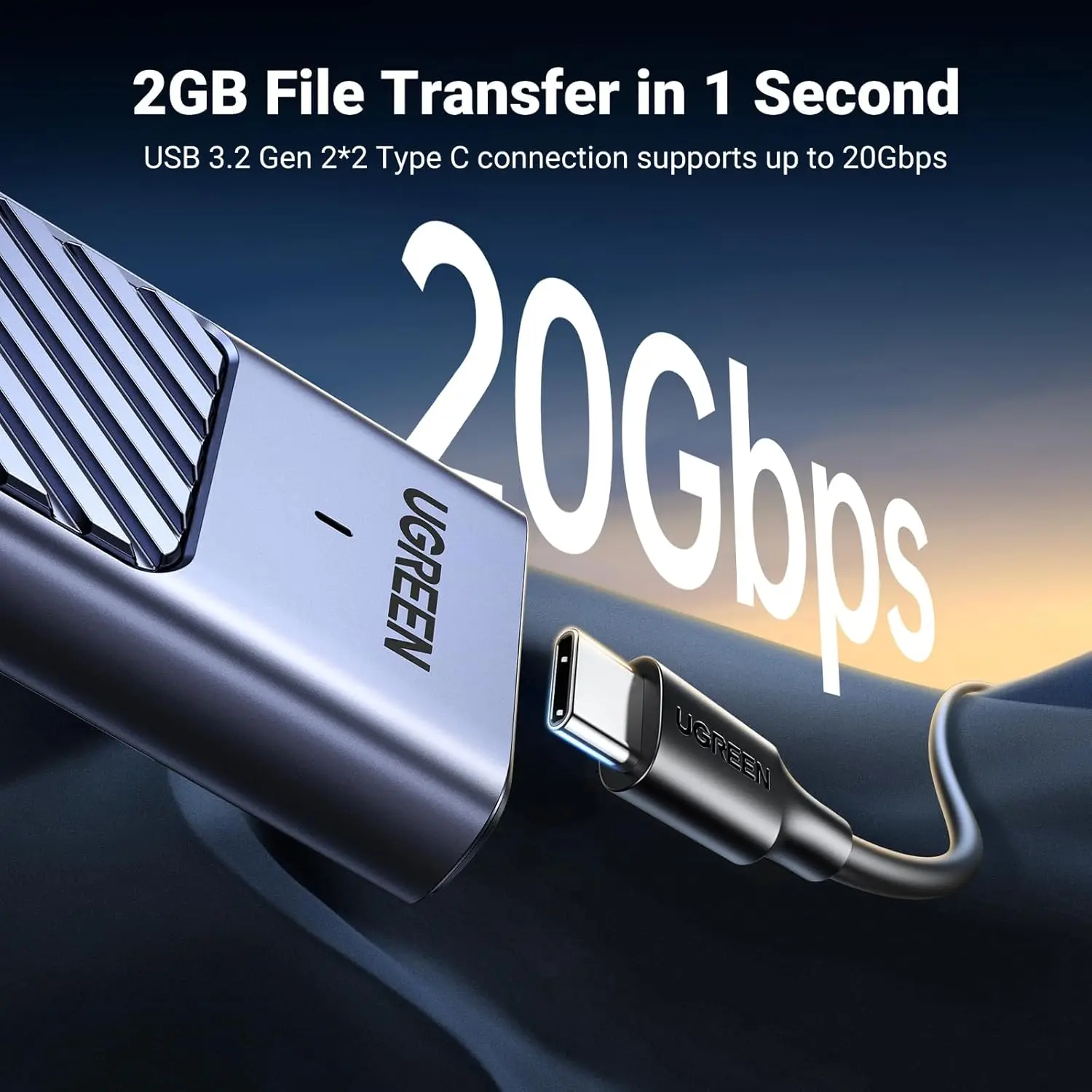 UGREEN 20Gbps M.2 NVMe SATA SSD Enclosure Compatible with 10Gbps USB C External M.2 Enclosure USB 3.2 Gen2 Support UASP Trim