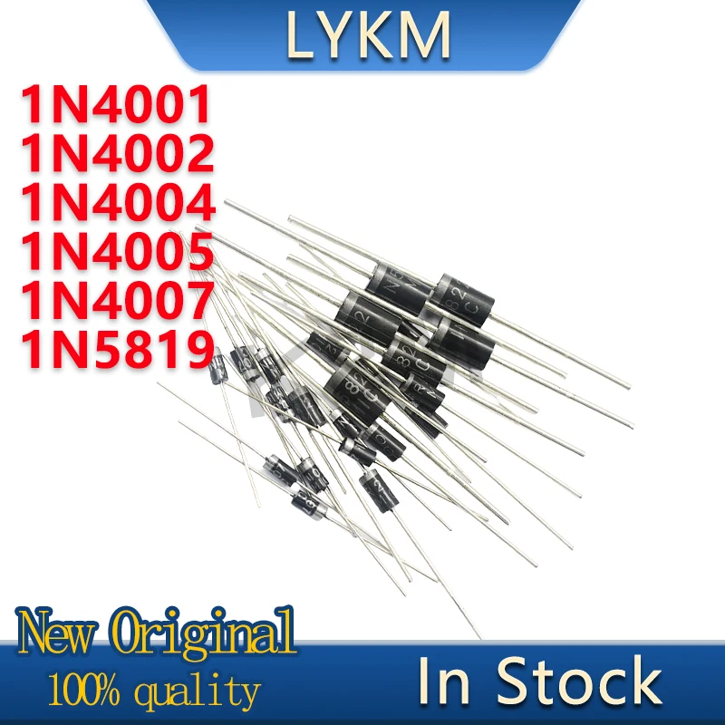 50/PCS New Original 1N4001 1N4002 1N4004 1N4005 1N4007 1N5819 DO-41 In line rectifier diode In Stock