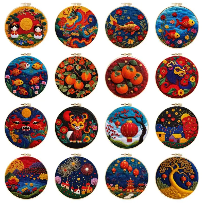 CHENISTORY the Spring Festival Wool Felting Painting Painting With Frame Kit For Beginner Handmade Felt Needles, Foam Pad,Cloth