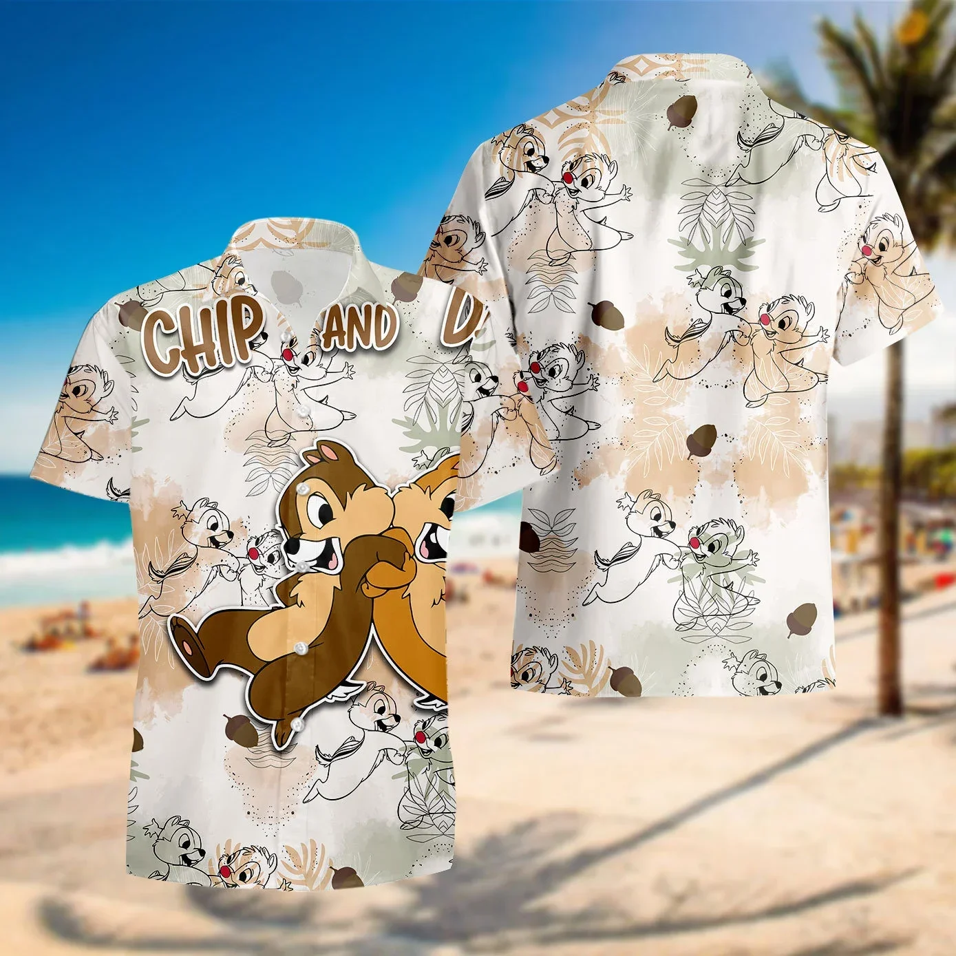 Chip \'n\' Dale Nuts Disney Hawaiian Shirt Chip and Dale Hawaiian Shirt Fashion Beach Short Sleeve Button Shirt Casual Tops