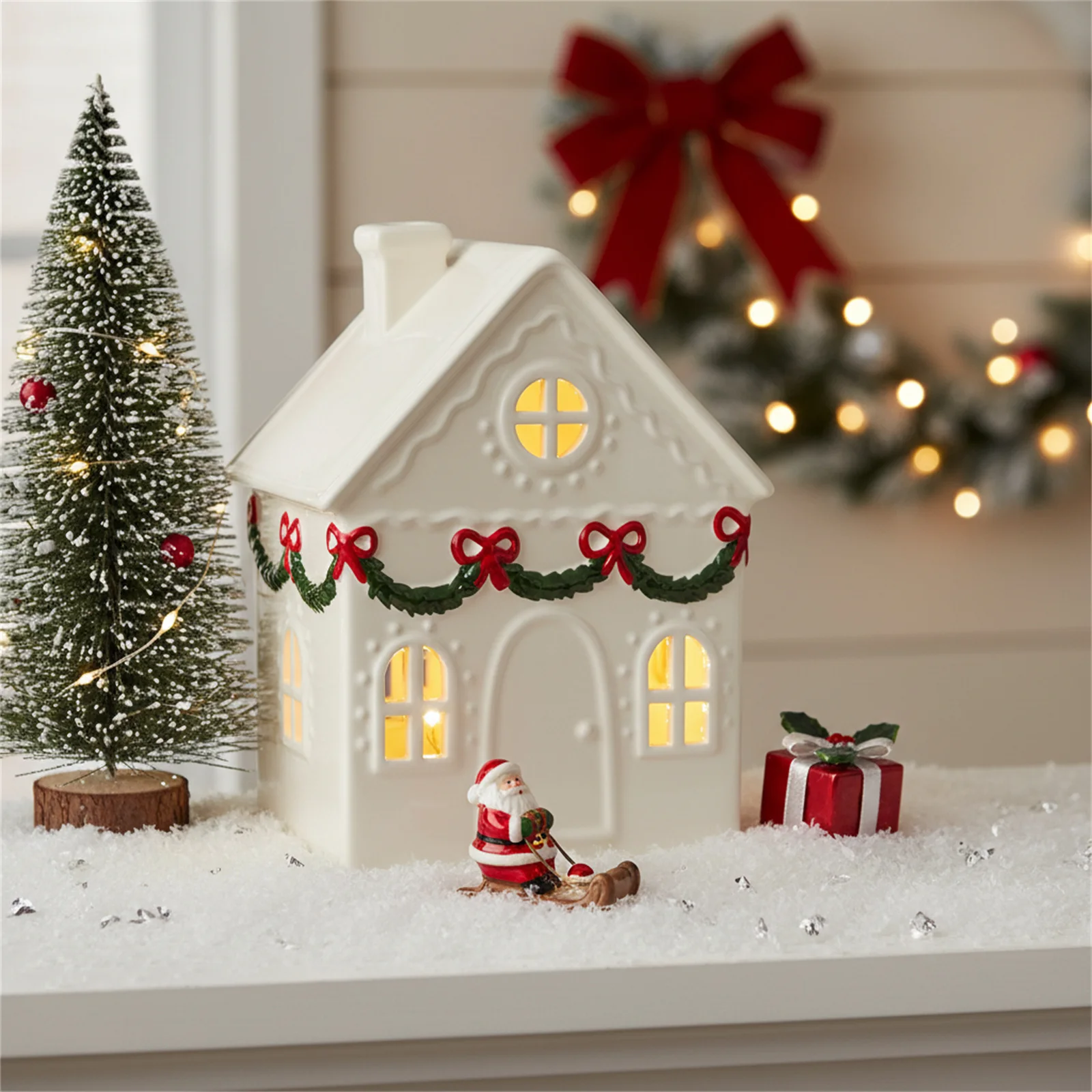 

Christmas Luminous Ornament Creative Rural Houses LED Resin Sculpture Christmas Eve Gift Navidad New Year Festival Decorations