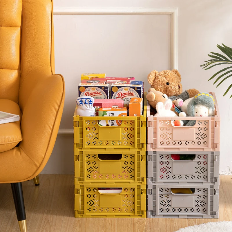 Folding Storage Crate Stackable Kitchen Organizer Warehouse Baskets Makeup Cosmetic Sundries Fruit Bin Collapsible Storage Box