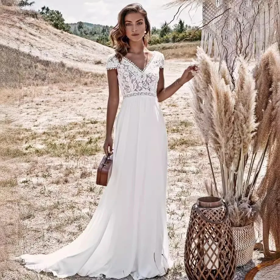 

Simple and light wedding dress new slim-fitting one-word shoulder big halter bride trailing travel photo clothing dance costume